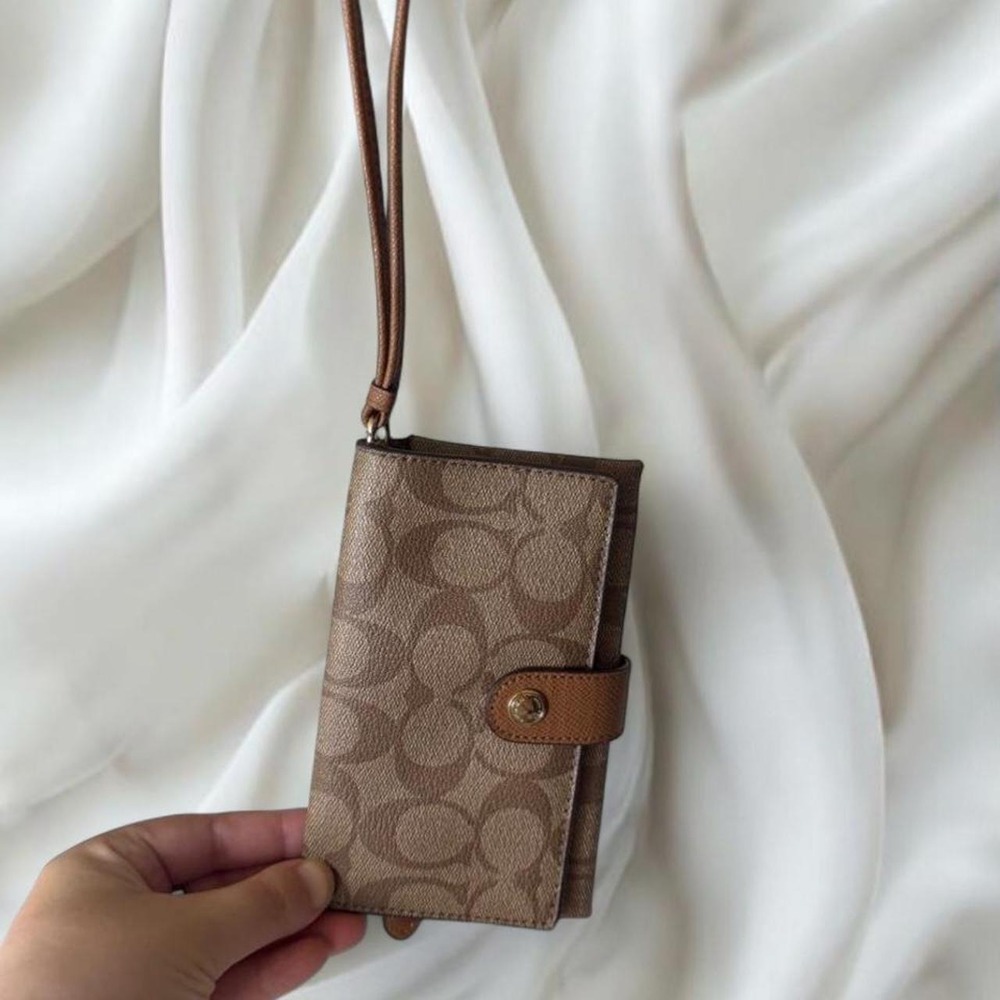 Coach signature tan coated canvas wristlet wallet y2k vintage
